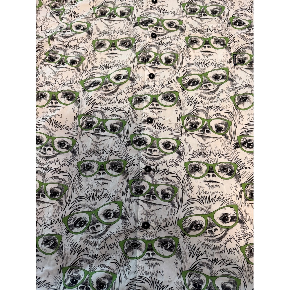 Baja Llama Mens Sloth Print Short Sleeve Button Down Shirt White Green Large - Picture 5 of 9